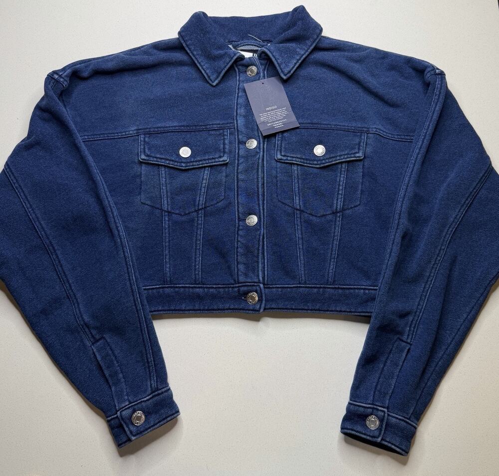 New Gap Icon Cropped Jean Jacket Womens Size XS French Terry Denim Blue